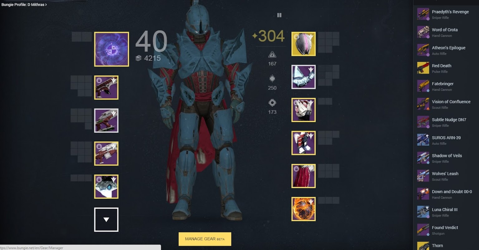 Bungie.net's Character Inspector that also let users manage their items.