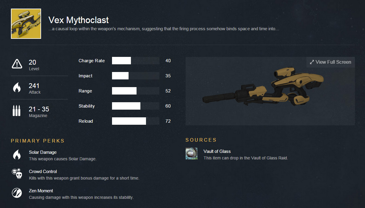 Bungie.net's Armory, which offered detailed information on items in the game.