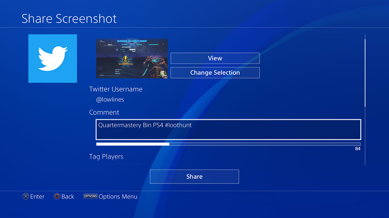Example loothunt submission from a Playstation 4